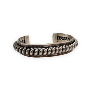 Tahe Navajo Spiral Rope Stamped Cuff Sterling Silver Bracelet 1/2" Thick